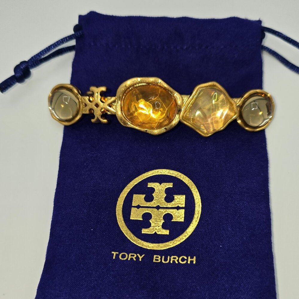 Tory Burch Roxanne Rolled Brass Pale Papaya Hair Clip Barrette Gold NWOT